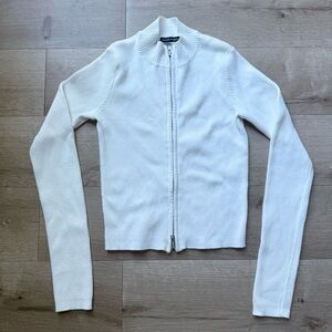 Brandy Melville Cream Ribbed Zip Cardigan